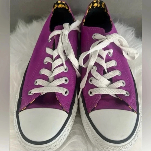 Converse All Star Double Tongue Purple and Leopard Sneakers - Picture 5 of 10